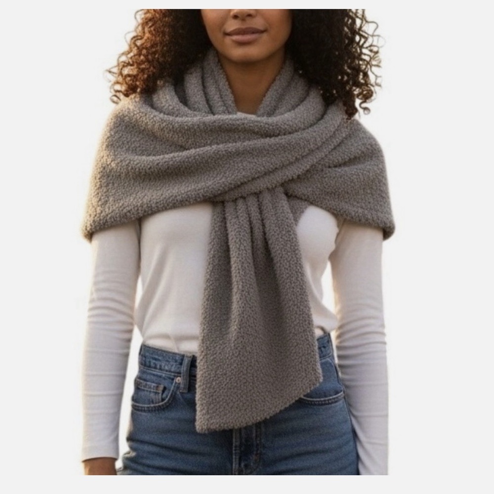 Barefoot Dreams CozyChic Scarf OS Pewter Gray Plush Knit Lounge BDWCC25288